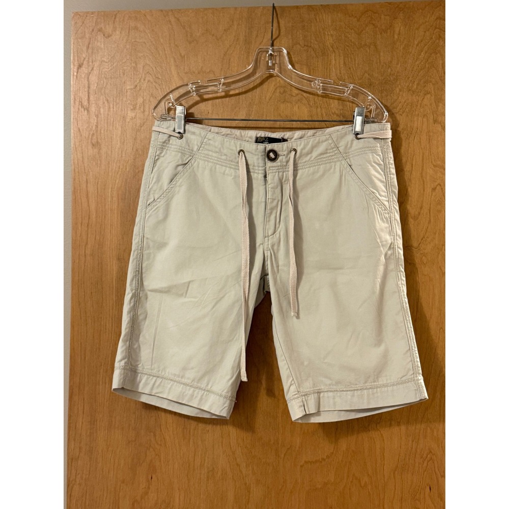 prAna Womens Bermuda Shorts Drawstring Grommet Waist Flap Pocket Hiking Khaki 10